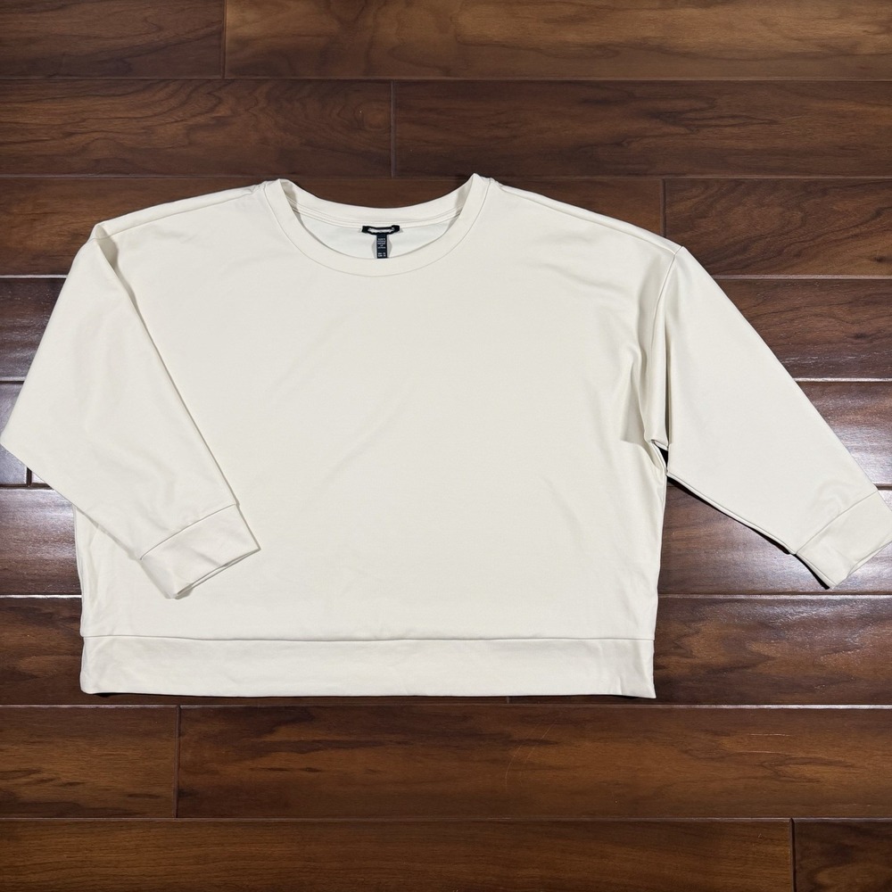 Eileen Fisher Women's Size 1X Cream Tencel Stretch Sweatshirt Top Long Sleeve